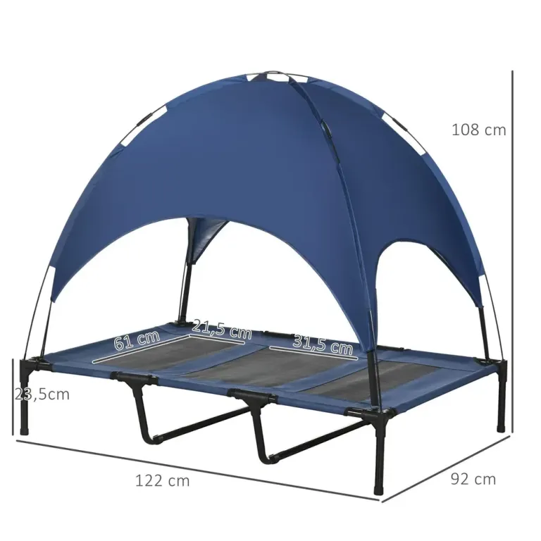 Upphöjd Hundbädd med Soltak Mörkblå 122 cm
