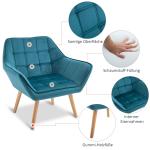 Öronlappsfåtölj i Grön Sammet, Elegant Relaxstol med Träben, Bekväm Enkelfåtölj i Skandinavisk Design, Grön, 64 x 62 x 72,5 cm