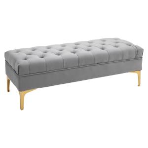 Bänk Skobänk Sammetsöverdrag med Upphöjda Ben för Sovrum och Hall Ljusgrå 118 X 45 X 42 Cm