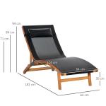 Justerbar Solstol med Dyna, Bekväm Trädgårdsstol med Ryggstöd, Väderbeständig Utemöbel för Avkoppling, Svart, 182 x 64 x 71 cm