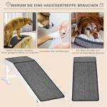 Justerbar Husdjursramp i Furu, Halkfri Hundramp med Matta, Hjälpmedel för Hundar upp till 30 kg, Vit/Grå, 125 x 40 x 35,5 cm