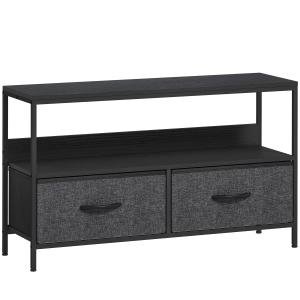 TV-bänk och Lowboard med 2 Lådor och Öppet Fack för TV upp till 47 Tum Hållbar och Stabil Svart och Mörkgrå Tyg och Metall 98 x 29 x 56 cm