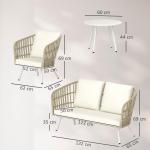 Trädgårdsmöbelset i Polyrattan Loungeset med 2-sits Soffa, Fåtölj och Bord för 4 Personer, Khaki