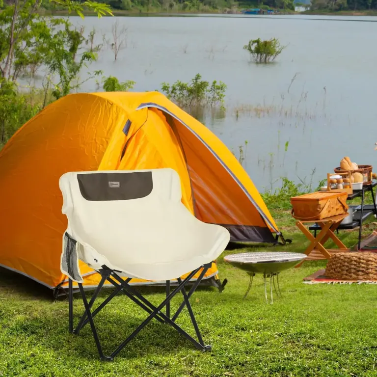 Campingstol Fällstol med Sidficka Vit av Tyg och Stål