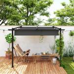 Terrasstak Pergola med Väggfäste Mörkgrå av Aluminium för Terrass och Trädgård Paviljong med Justerbart Tak 3 x 3 m
