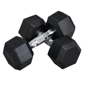 Hexagon Hantlar 2-Pack i Gjutjärn, Gummerade Vikter med Räfflat Grepp, Ergonomiska Hantlar för Styrketräning Hemma, Svart, 2 x 8 kg