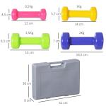 Hantelset i Neopren med Väska, 4 Par Hantlar för Hemmaträning, Färgglada Vikter för Fitness och Rehab, Flerfärgad, 0,5-2 kg