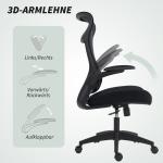 Kontorsstol Ergonomisk med Nackstöd Svart Mesh och Plast för Hemmakontor Skrivbordsstol med 3D Armstöd och Gungfunktion Andningsbar Rygg