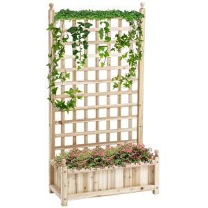 Odlingslåda med Spaljé, Upphöjd Blomlåda i Trä för Klätterväxter, Dekorativ Rumsavdelare för Balkong, Natur, 64 x 28 x 120 cm