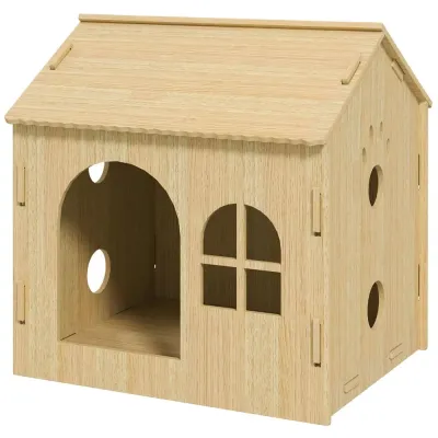 Hundkoja Katthus Ek av Trä för Små Hundar 49,5 x 41 x 51 cm