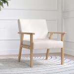 Fåtölj Relaxstol Krämvit av Tyg med Linnelook och Trä för Vardagsrum Stoppad Stol med Armstöd 64 x 70 x 72 cm