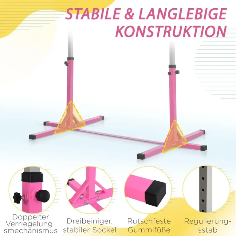 Gymnastikstång för Barn Justerbar 13 Lägen, Rosa