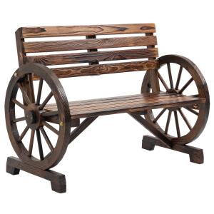 Trädgårdsbänk 2-Sits Träbänk Brun av Gran för Trädgård och Uteplats Lantlig Stil med Vagnshjulsarmstöd Robust 105,5 x 56 x 79 cm