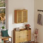 Väggskåp Badrum Naturfärgad Bambu för Badrum och Kök Hängande Skåp med Ribbade Dörrar och Justerbar Hylla 60x20x60 cm