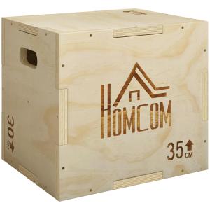 Hoppbox 3 i 1 för Träning med Robust Konstruktion och Handtag för Hemmagym Hållbar och Stabil Natur Trä 40,5 x 35,5 x 30,5 cm