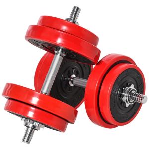 Justerbart Hantelset 20 kg, 2-i-1 Vikter som Skivstång och Hantlar, Mångsidigt Träningsset för Hemmafitness, Röd/Svart, 21,5 x 21,5 x 3,8 cm