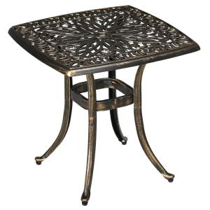 Sidobord i Aluminium med Parasollhål, Praktiskt Utebord för Trädgård och Balkong, Väderbeständig Design, Brons, 54 x 54 x 52,5 cm