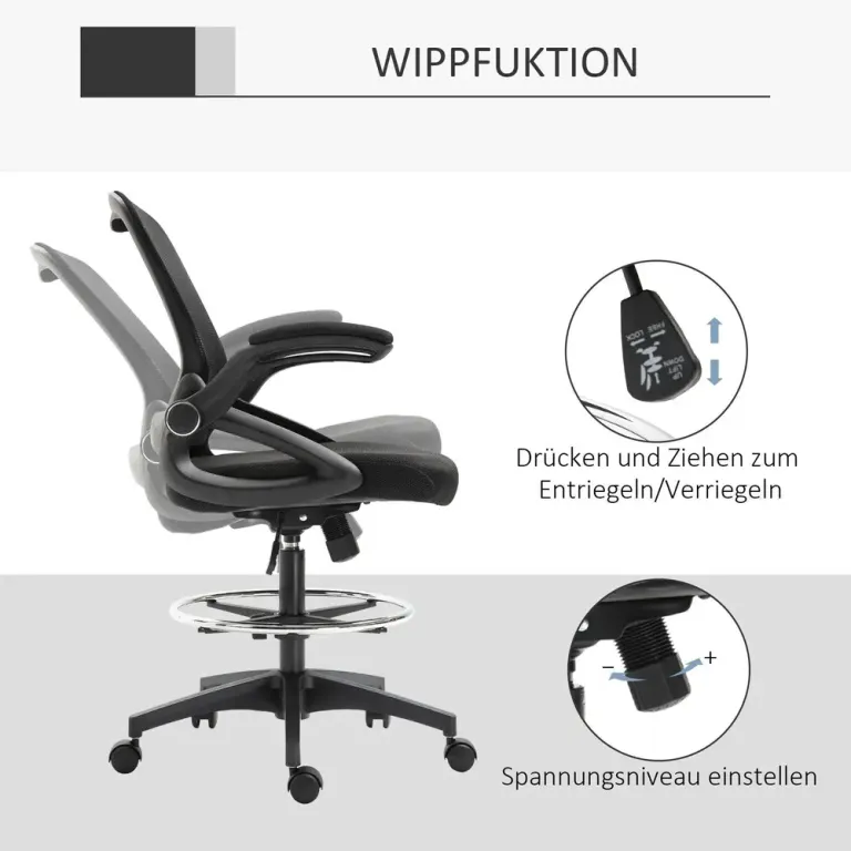 Kontorsstol med Ståfunktion Fotstöd 64 x 60 x 106–126 cm