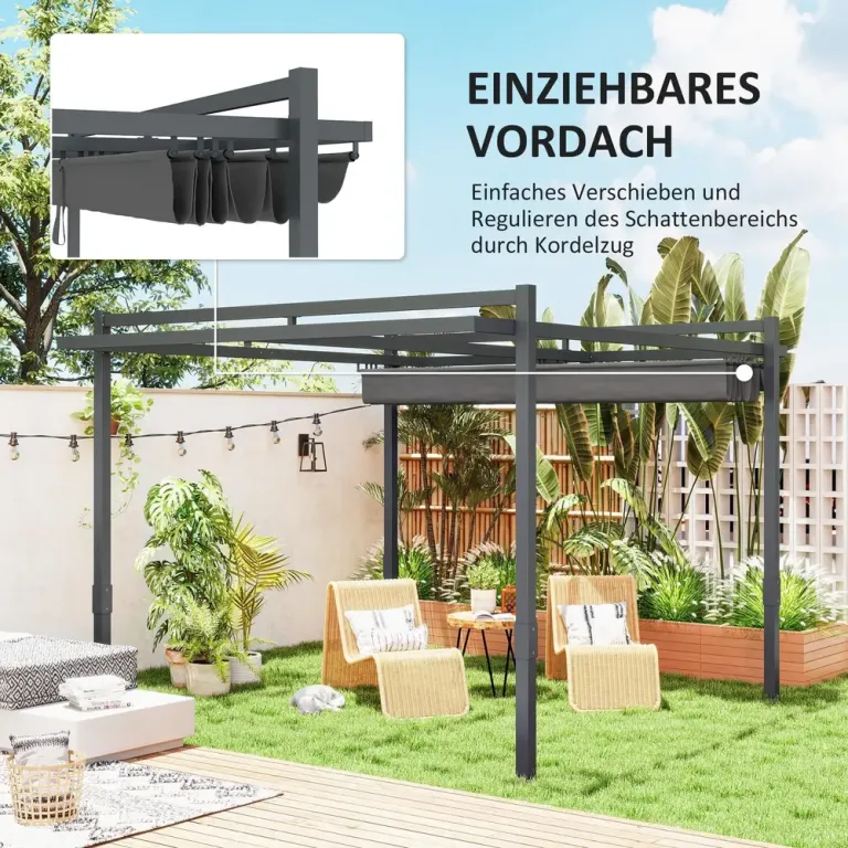 Pergola Trädgårdspaviljong med Skjuttak Grå 3,5 x 3 m