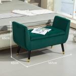 Bänk Förvaringsbänk Grön av Polyester och Gummiträ för Sovrum Lyxbänk med Armstöd 107 x 42 x 65 cm