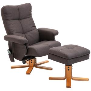 Massagestol med Pall och Förvaring, Bekväm TV-Stol med Massagefunktion, Justerbar Relaxfåtölj i Tyg, Brun, 80 x 86 x 99 cm