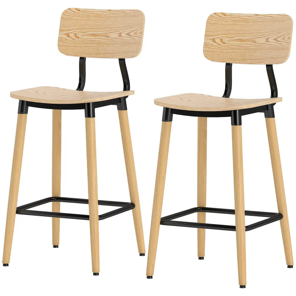 Set 2 Barstolar med Ryggstöd för Hemmabar och Köksö, Natur