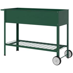 Upphöjd Bädd Örtbädd Grön av Metall för Trädgård och Balkong Växtbädd med Hjul och Hylla Planteringslåda 109 x 44 x 80 cm