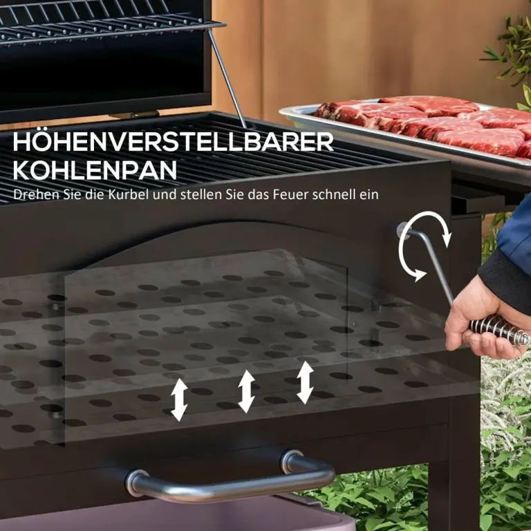 Kolgrill Bbq Grill Svart av Metall Trädgårdsgrill med Lock