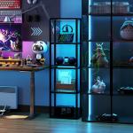 Golvlampa RGB Svart Trä och Glas för Vardagsrum Hylllampa med LED-belysning och Fjärrkontroll Musiksynk Modern Design 160 cm