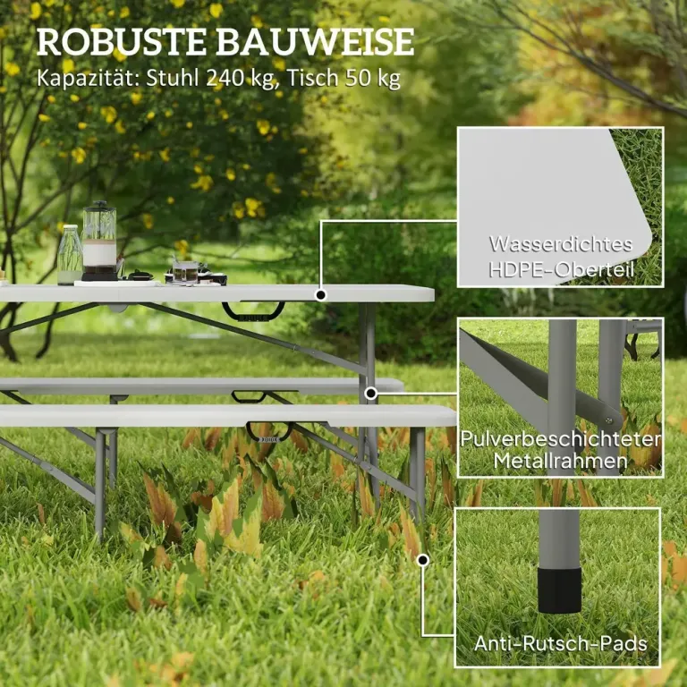 Öltältset Hopfällbart 3-Delar Vit 180 x 74 x 74 cm