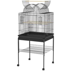 Fågelbur Undulatbur Svart av Stål och Plast för Fåglar Stor Bur med Hjul och Förvaring 63 x 53 x 144 cm