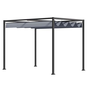 Pergola Trädgårdspaviljong med Justerbart Tak Mörkgrå av Stål för Terrass och Trädgård Solskydd Fristående 4 x 3 m