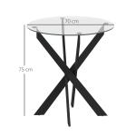 Matbord Köksbord Runt Bord Svart Transparent av Härdat Glas och Stål för Matsal och Kök Modernt Bord för 2 Personer Ø 70 x 75 cm