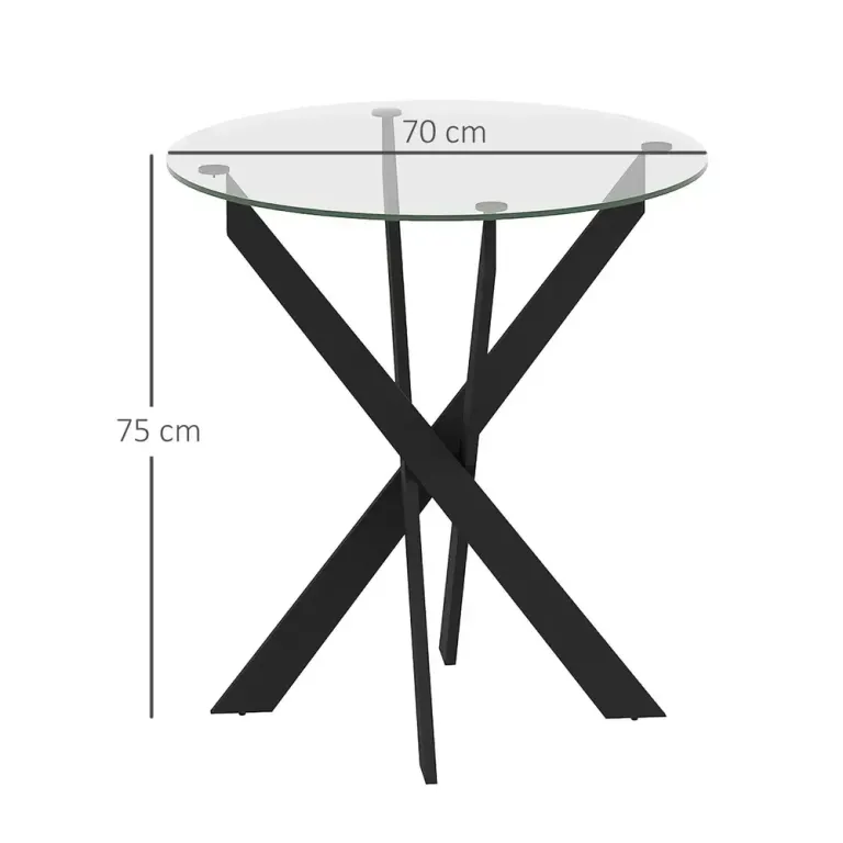 Matbord Runt Bord Svart Transparent 70 x 75 cm