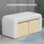 Fotpall Ottoman Set om 3 Vit av Tyg och Trä för Vardagsrum och Sovrum Stoppad Pall med Förvaring Elegant Design Mångsidig