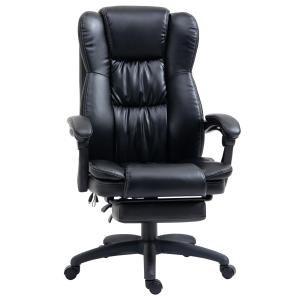Ergonomisk Kontorsstol med Fotstöd, Bekväm Skrivbordsstol med Massage och Vibration, Höj- och Sänkbar Arbetsstol, Svart, 68,5 x 68,5 x 119-127 cm