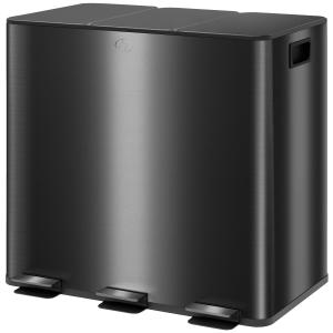 Papperskorg med 3 x 20 L Fack, Deodorantlock, Fingeravtryckssäker, Mjukstängd, Svart