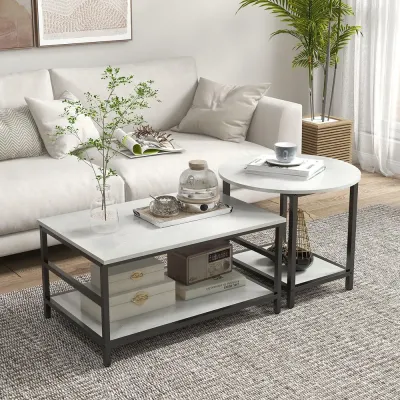 Soffbord Marmorlook av Stål Set 2 Bord