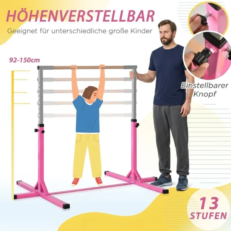 Gymnastikstång för Barn Justerbar 13 Lägen, Rosa