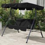 Trädgårdsgunga Gungbänk Svart av Stål för Trädgård och Terrass 3-Sits Hollywood Swing med Justerbart Tak Robust 172 x 110 x 153 cm