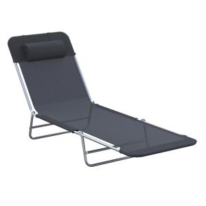 Solstol Trädgårdssäng Relaxsäng Svart Textil för Trädgård Terrass och Balkong 2-Bens Solstol Hopfällbar och Stabil