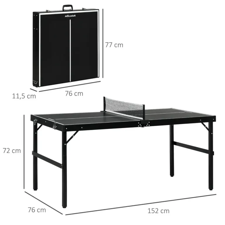 Hopfällbart Bordtennisbord med Nät 152 x 76 x 72 cm, Svart