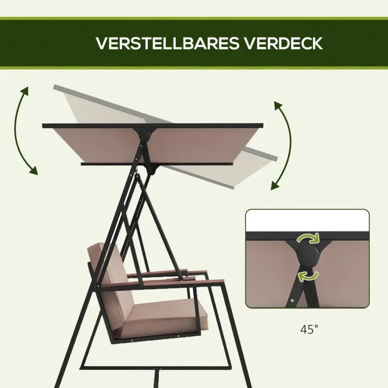 Trädgårdsgunga Gungbänk Khaki av Metall 205 x 130 x 175 cm