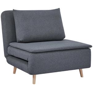 Bäddfåtölj 3 i 1 Grå Tyg och Bokträ för Vardagsrum Sovfåtölj med Justerbar Rygg och Kudde Gästsäng Kompakt Design och Bekväm Sits