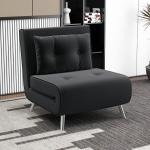 Sovstol Bäddfåtölj Svart av Sammet och Metall för Gäster Hopfällbar Stol med Sängfunktion och Kuddar 77 x 88 x 83 cm
