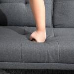 Bäddsoffa 3-Sits Soffa Mörkgrå av Tyg och Trä för Vardagsrum Scandi Design med Hopfällbart Bord och Mugghållare Lastkapacitet upp till 250 kg