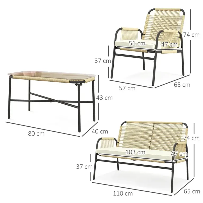 Trädgårdsmöbelset Sittgrupp Svart Gul 110 x 65 x 74 cm