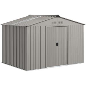Trädgårdsskjul i Metall med Skjutdörrar och Ventilationsfönster, Grå, 277x195x192 cm
