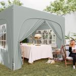 Lusthus Paviljong Pop-Up Partytält Ljusgrå av Polyester och Metall för Trädgård och Camping Vintertätt Tält med 4 Sidopaneler 3 x 3 m