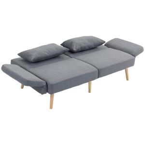 Bäddsoffa 3-Sits Soffa Grå av Linnelook och Trä för Vardagsrum Soffa med Sovfunktion och Justerbart Ryggstöd 170 x 83 x 80 cm